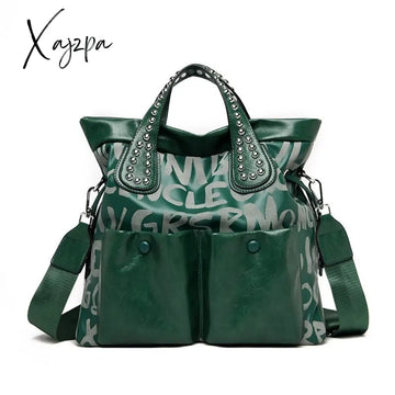 Xajzpa - Fashion Rivet Letter Leather Women Handbags High Quality Luxury Shoulder Bags Designer